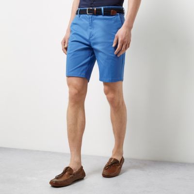 Blue belt detail slim fit shorts